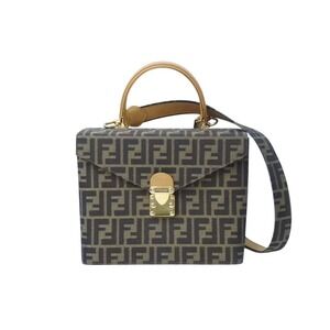 FENDI Vanity Bag Shoulder Zucca Canvas Leather Brown